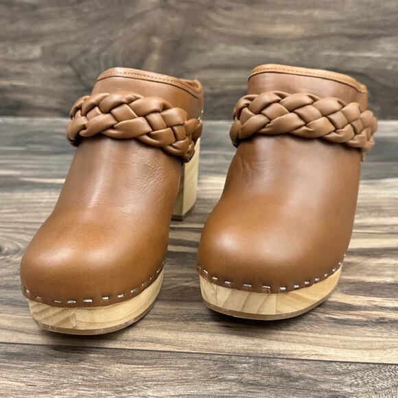 NIB Dolce Vita 8.5 Hila Braided Block Heel Leather Mule Clogs Saddle - Picture 6 of 13